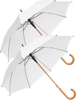 Rainmaster paraplu met houten handvat - 2x - wit scherm - Dia 103 cm
