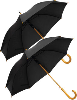 Rainmaster paraplu met houten handvat - 2x - zwart scherm - Dia 103 cm