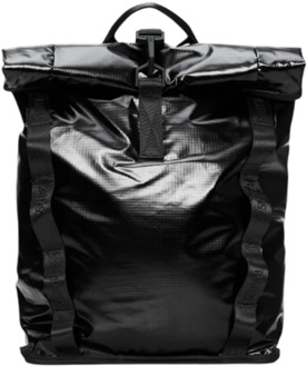 Rains Zwarte Technische Rugzak Rolltop Compressiesysteem Rains , Black , Unisex - ONE Size