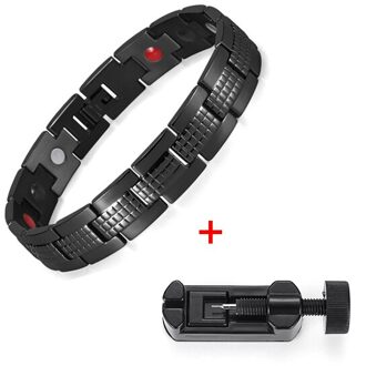 Rainso Mannen Knappe Armbanden Zwart Rooster Textuur Klassieke Stijl Met Magneet Spar Germanium Gezondheid Mannelijke Roestvrij Stalen Armband zwart Adjust