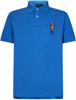 Ralph Lauren Blauw Polo Shirt met Polo Bear Borduurwerk Ralph Lauren , Blue , Heren - L,M