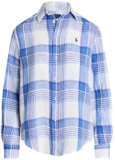 Ralph Lauren Blauw/Wit Linnen Overhemd met Logo Ralph Lauren , Multicolor , Dames - L,S,Xs