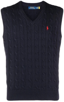 Ralph Lauren Blauwe Cable-Knit Pony Vest Ralph Lauren , Blue , Heren - Xl,L