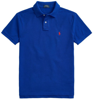 Ralph Lauren Blauwe Geribbelde Polo T-shirts en Polos Polo Ralph Lauren , Blue , Heren - Xl,L,M