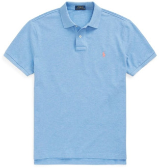 Ralph Lauren Blauwe Melange Custom Slim Fit Polo Shirt voor Heren Ralph Lauren , Blue , Heren - XL