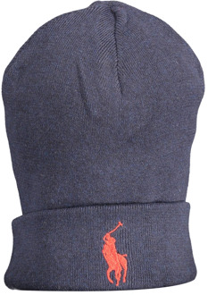 Ralph Lauren Blauwe Wollen Beanie met Iconisch Logo Borduurwerk Ralph Lauren , Blue , Unisex - ONE Size