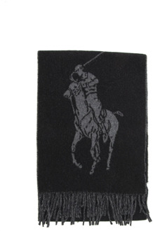 Ralph Lauren Dubbelzijdige Maxi Logo Wollen Sjaal Polo Ralph Lauren , Black , Heren - ONE Size