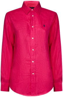Ralph Lauren Fuchsia Linnen Overhemd met Pony Borduursel Polo Ralph Lauren , Pink , Dames - L,M,S