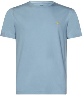 Ralph Lauren Heldere Blauwe Ribgebreide Crewneck T-shirts en Polos Polo Ralph Lauren , Blue , Heren - 2Xl,L,S