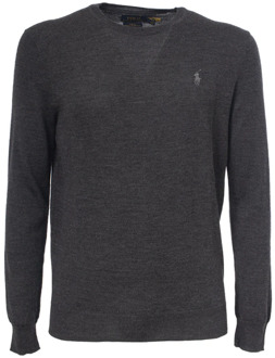 Ralph Lauren Italiaanse Wol Crewneck Sweater Polo Ralph Lauren , Gray , Heren - 2Xl,Xl,M