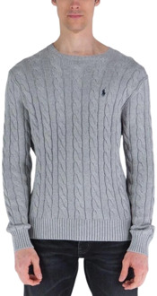 Ralph Lauren Kabelgebreide trui met logoborduring Fawn Grey Heather - XL