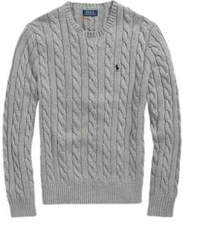 Ralph Lauren Kabelgebreide trui met logoborduring Fawn Grey Heather