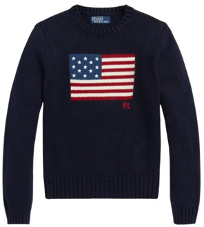 Ralph Lauren Katoenen trui met Amerikaanse vlag Polo Ralph Lauren , Blue , Dames - L,M,Xs