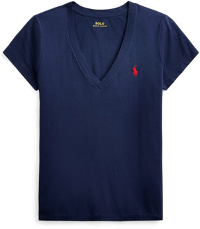 Ralph Lauren Klassiek V-Hals T-Shirt met Korte Mouwen Polo Ralph Lauren , Blue , Dames - 2XL