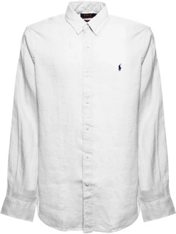 Ralph Lauren Klassiek Wit Linnen Overhemd met Logo Polo Ralph Lauren , White , Heren - 2Xl,Xl,L,M