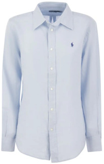 Ralph Lauren Linnen overhemd met parelmoerknopen Polo Ralph Lauren , Blue , Dames - M,S,Xs,2Xs,3Xs