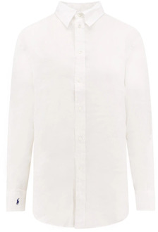 Ralph Lauren Linnen Overhemd met Puntkraag Polo Ralph Lauren , White , Dames - Xl,L