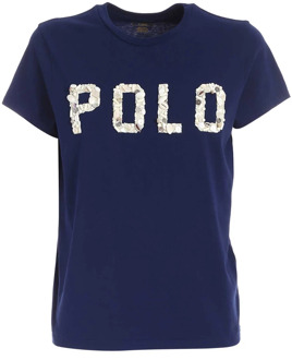 Ralph Lauren Logo Versierd T-Shirt Polo Ralph Lauren , Blue , Dames - S