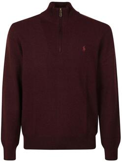 Ralph Lauren Merino Trui met Rits Aged Wine Heather - M - Heren