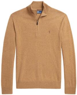 Ralph Lauren Merino Trui met Rits Latte Brown Heather - L - Heren