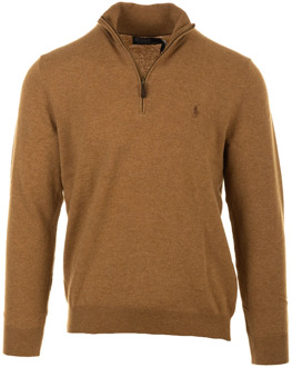 Ralph Lauren Merino Trui met Rits Latte Brown Heather - XL - Heren