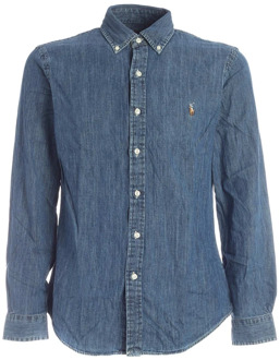 Ralph Lauren Slim fit overhemd van denim met logoborduring Indigo - XXL