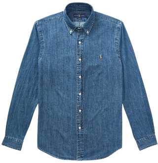 Ralph Lauren Slim fit overhemd van denim met logoborduring Indigo - XXL