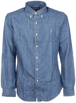 Ralph Lauren Slim fit overhemd van denim met logoborduring Indigo