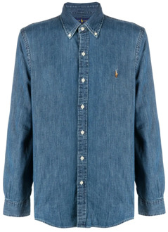 Ralph Lauren Slim fit overhemd van denim met logoborduring Indigo