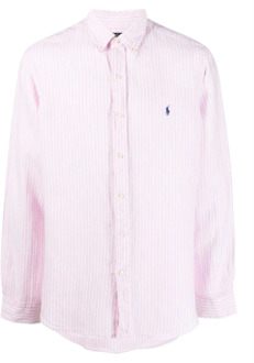 Ralph Lauren Verticaal Gestreept Linnen Overhemd Ralph Lauren , Pink , Heren - 2Xl,Xl,L,Xs