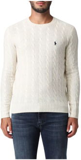 Ralph Lauren Witte Cable-Knit Sweater met Logo Borduursel Polo Ralph Lauren , White , Heren - XL