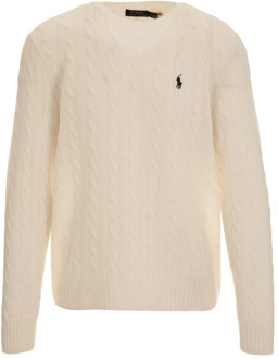 Ralph Lauren Witte Cable-Knit Sweater met Logo Borduursel Polo Ralph Lauren , White , Heren - XL