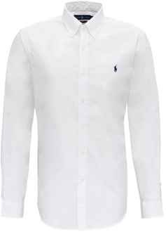Ralph Lauren Witte Katoenen Poplin Overhemd met Lange Mouwen Polo Ralph Lauren , White , Heren - 2XL