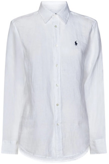 Ralph Lauren Witte Linnen Overhemd met Pony Borduursel Ralph Lauren , White , Dames