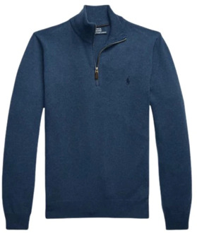 Ralph Lauren Wollen Demi-Zip Sweater Polo Ralph Lauren , Blue , Heren - XL