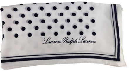 Ralph Lauren Zijden Sjaal, Cream/Blue Foulard, Fantasy Pois Design, Luxueus Gevoel Ralph Lauren , White , Dames - ONE Size