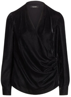Ralph Lauren Zwarte Gekruiste Fluwelen Overhemd Ralph Lauren , Black , Dames - S,Xs