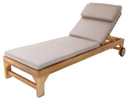 Rama ligbed van Teak Hout met kussen Lounger verstelbaar in 4 standen Beige