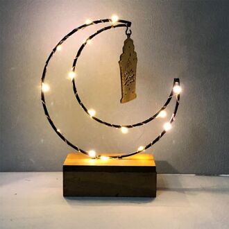 Ramadan Eid Mubarak Houten Ornament Maan Lamp Led Nachtlampje Islam Moskee Moslim Festival Decoratie