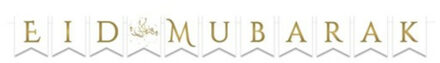 Ramadan Eid Mubarak - letter banner/vlaggenlijn - 3,5 meter - wit/goud - Vlaggenlijnen