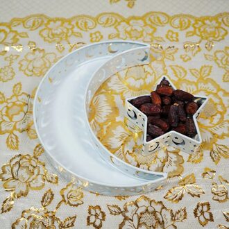 Ramadan Festival Lade Moslim Moon Star Tranditional Dienblad Dessertbord Keuken Items Dienbladen Decoratieve Luxe Lade Sliver reeks