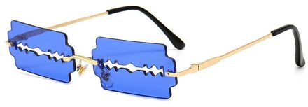 Randloze Zonnebril Vrouwen Vintage Unieke Hollowfishing Zonnebril Eyewear Mannen Frameloze Punk Bril Shades UV400 Driver Bril Blauw