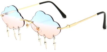 Randloze Zonnebril Vrouwen Vintage Wolken Tassel Steampunk Zonnebril Mannen Frameloze Punk Bril Shades UV400 Driver Bril blauw roze