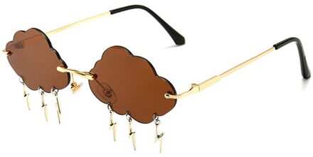 Randloze Zonnebril Vrouwen Vintage Wolken Tassel Steampunk Zonnebril Mannen Frameloze Punk Bril Shades UV400 Driver Bril bruin