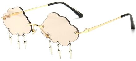 Randloze Zonnebril Vrouwen Vintage Wolken Tassel Steampunk Zonnebril Mannen Frameloze Punk Bril Shades UV400 Driver Bril licht bruin