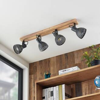 Raniso plafondspot, rubberhout, 4-lamps HELL, mat zwart