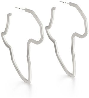 Ranjunxun Overdreven Afrika Kaart Oorbellen Holle Metalen Geometrie Grote Oorbellen Voor Vrouwen Partij Sieraden Jaar zilver