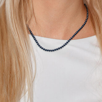 Rank ketting kralen zoetwater 4-5mm Ronde Zwart Wit Goud 18 Karaat - One Size