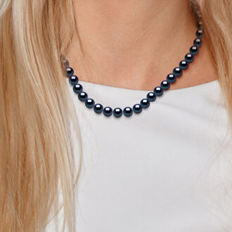 Rank ketting PRINCESS zoetwaterparels Ronde 9-10 mm Sluiting Black Luxury Yellow Gold Zwart - One Size