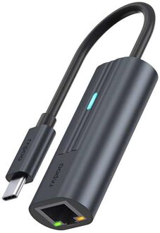 Rapoo USB-C Adapter, USB-C naar Gigabit LAN, grijs Desktop accessoire Zwart